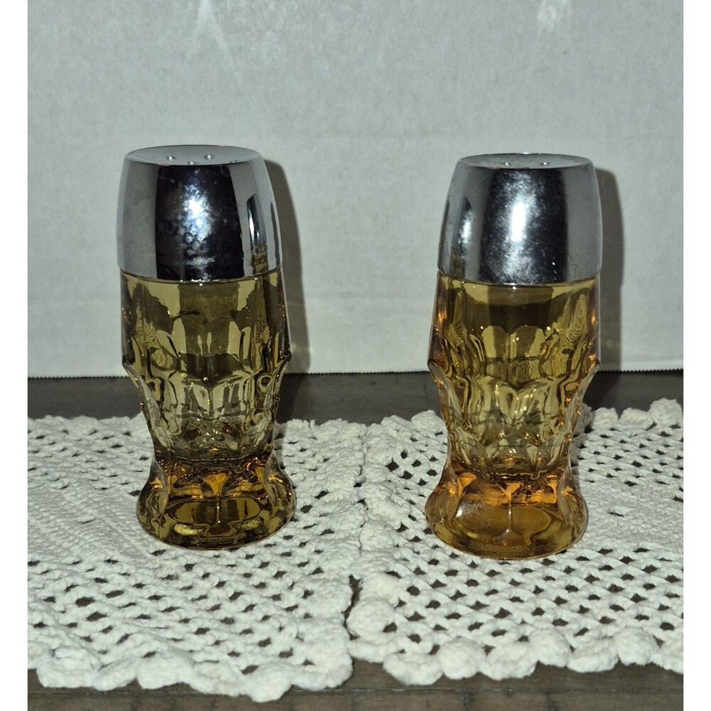 Vintage Viking Georgian Glass Amber Honeycomb Salt Pepper Shaker Set